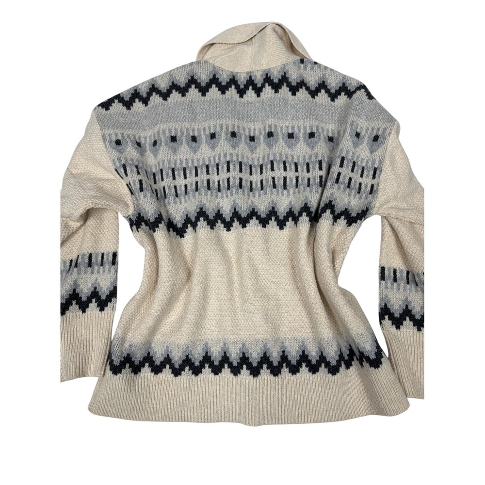 FRYE Cream Shawl Collar Cardigan with Black & Gray Fair Isle Inspired - Picture 5 of 9